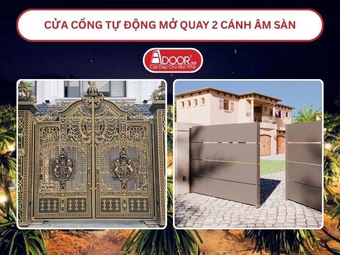 Cửa cổng tự động mở quay 2 cánh âm sàn tại Bình Thuận