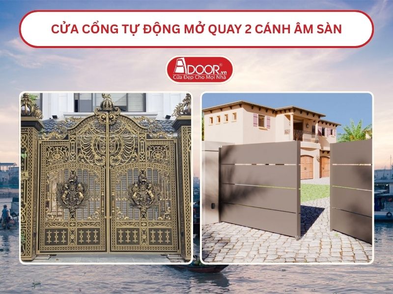 Cửa cổng tự động mở quay 2 cánh âm sàn tại Cần Thơ