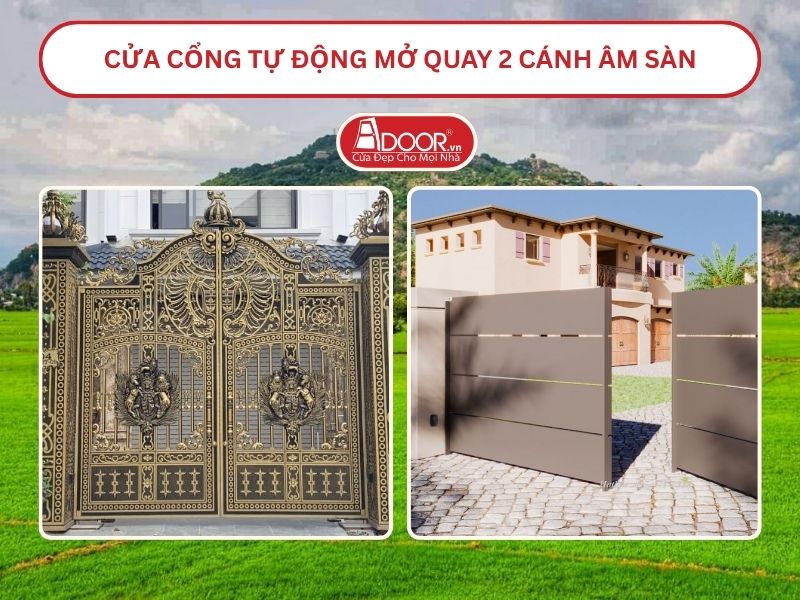 Cửa cổng tự động mở quay 2 cánh âm sàn tại Châu Đốc