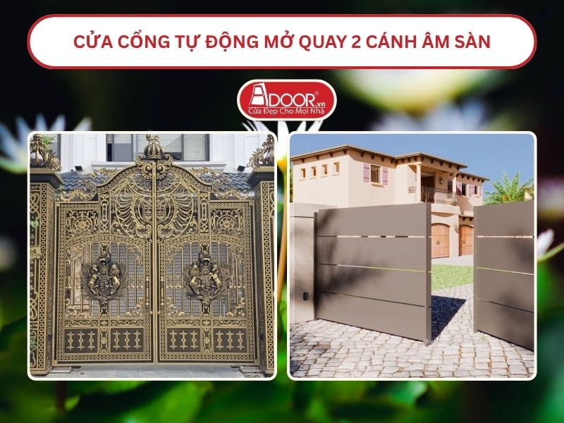 Cửa cổng tự động mở quay 2 cánh âm sàn tại Hà Tiên