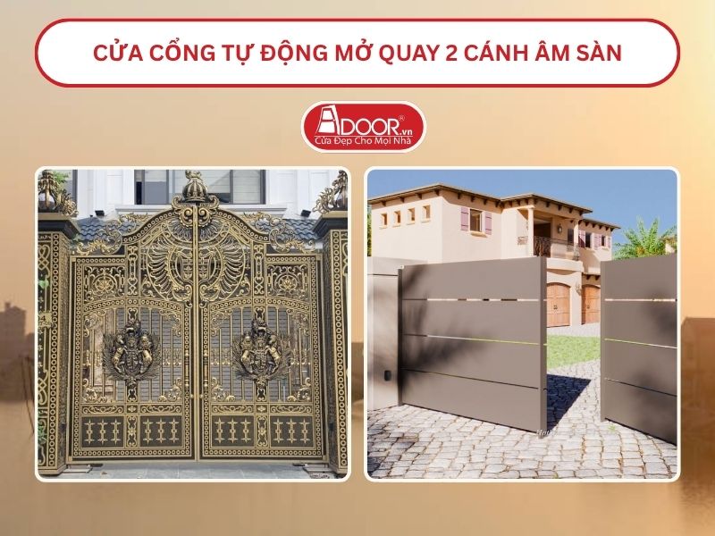 Cửa cổng tự động mở quay 2 cánh âm sàn tại Hà Tĩnh