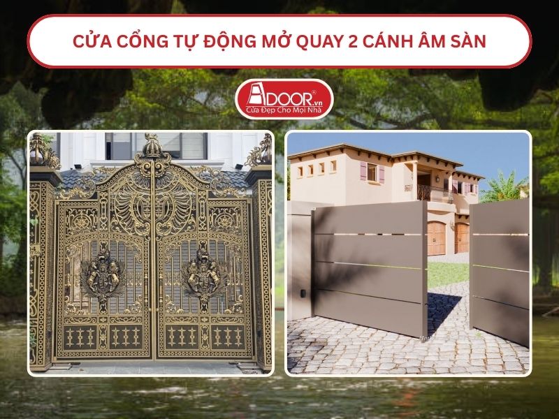 Cửa cổng tự động mở quay 2 cánh âm sàn tại Hoa Lư