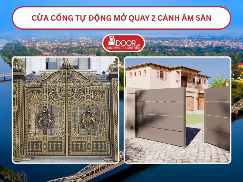 Cửa cổng tự động mở quay 2 cánh âm sàn tại Huế