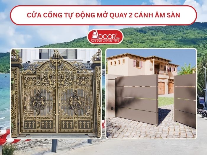 Cửa cổng tự động mở quay 2 cánh âm sàn tại Kiên Giang