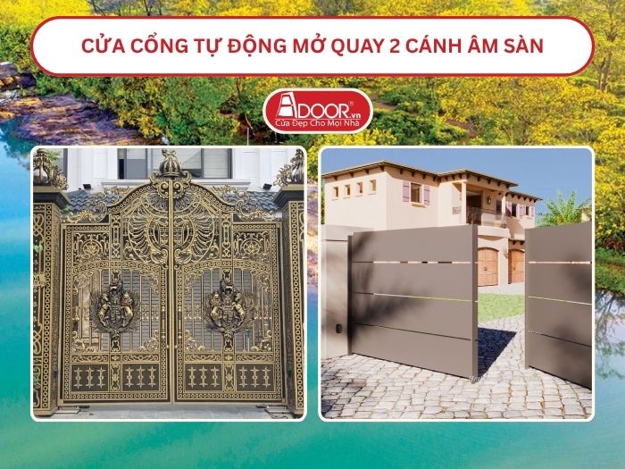 Cửa cổng tự động mở quay 2 cánh âm sàn tại Long An