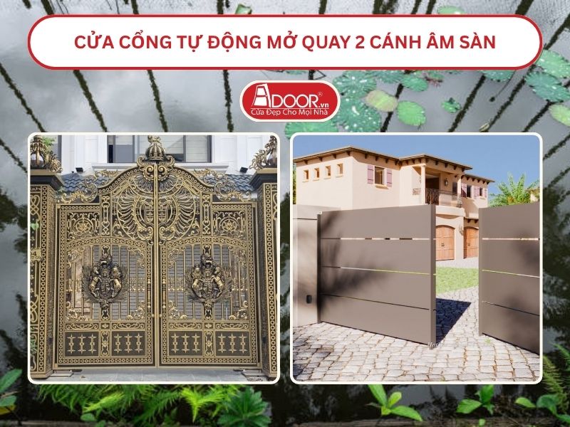 Cửa cổng tự động mở quay 2 cánh âm sàn tại Long Xuyên