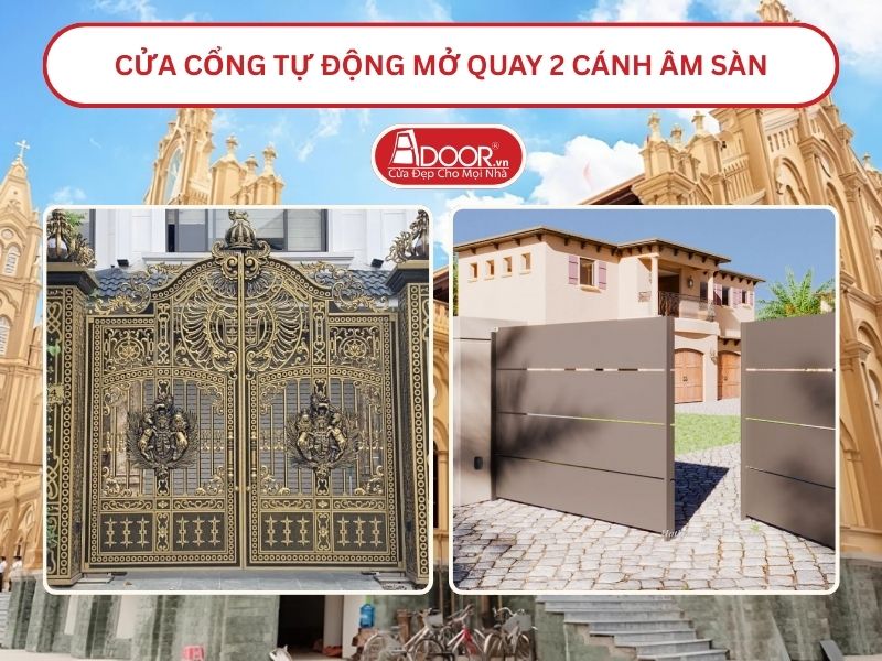 Cửa cổng tự động mở quay 2 cánh âm sàn tại Nam Định