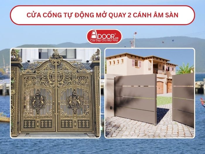 Cửa cổng tự động mở quay 2 cánh âm sàn tại Nha Trang