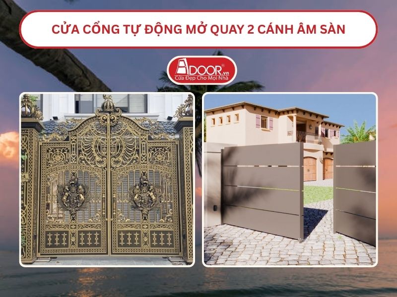 Cửa cổng tự động mở quay 2 cánh âm sàn tại Phan Thiết
