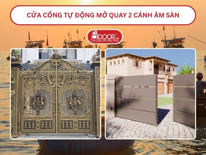 Cửa cổng tự động mở quay 2 cánh âm sàn tại Quảng Nam