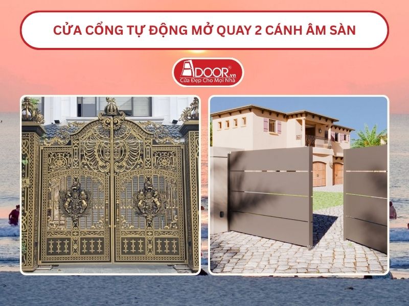 Cửa cổng tự động mở quay 2 cánh âm sàn tại Quảng Ngãi