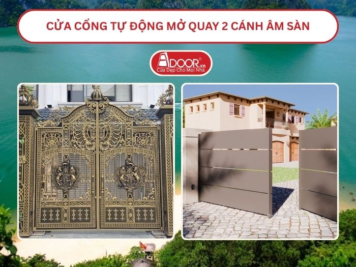 Cửa cổng tự động mở quay 2 cánh âm sàn tại Quảng Ninh