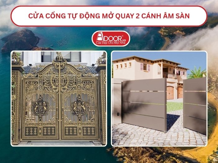 Cửa cổng tự động mở quay 2 cánh âm sàn tại Quy Nhơn