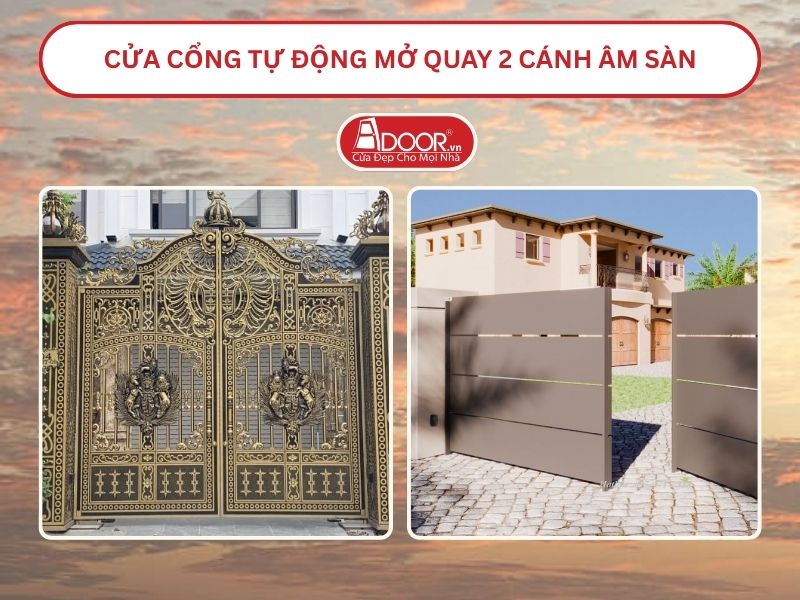 Cửa cổng tự động mở quay 2 cánh âm sàn tại Rạch Giá