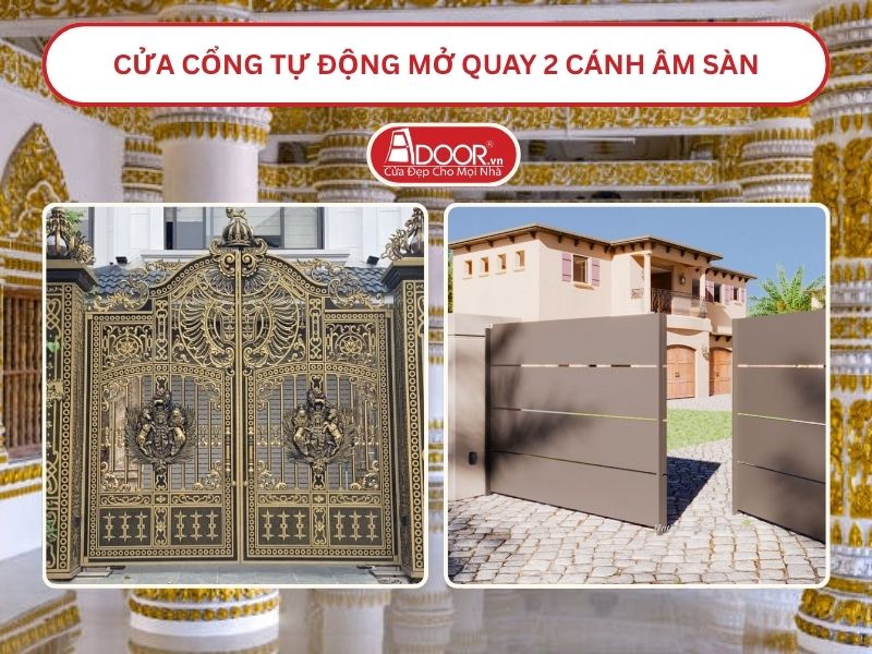 Cửa cổng tự động mở quay 2 cánh âm sàn tại Sóc Trăng