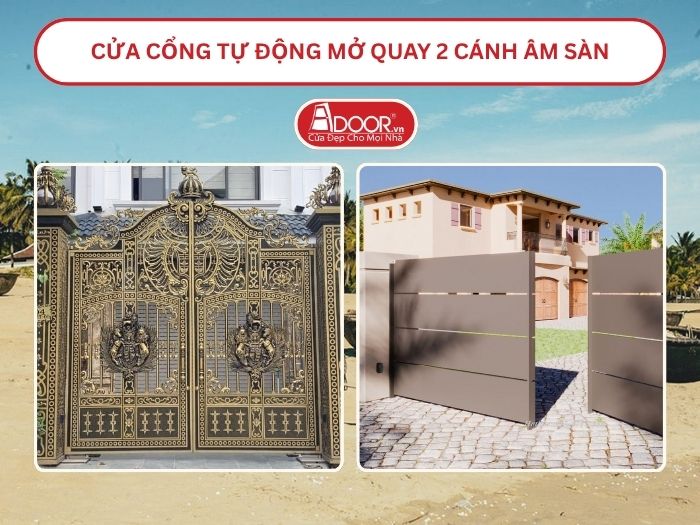 Cửa cổng tự động mở quay 2 cánh âm sàn tại Tam Kỳ