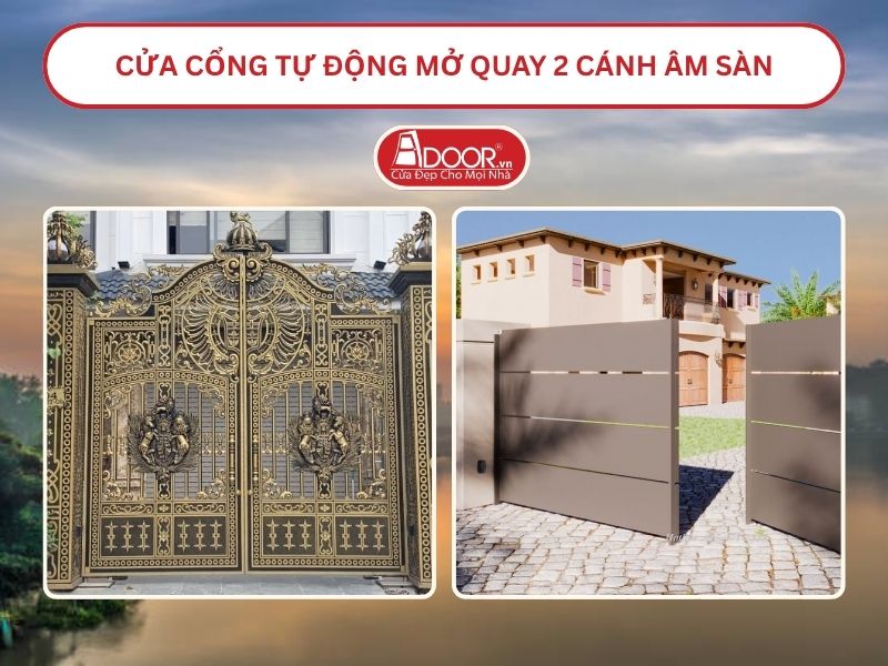 Cửa cổng tự động mở quay 2 cánh âm sàn tại Thủ Dầu Một