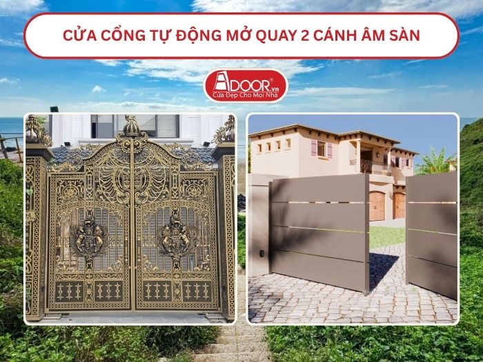 Cửa cổng tự động mở quay 2 cánh âm sàn tại Vũng Tàu