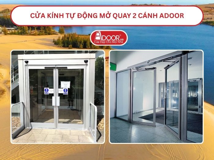 Cửa kính tự động mở quay 2 cánh tại Bình Thuận
