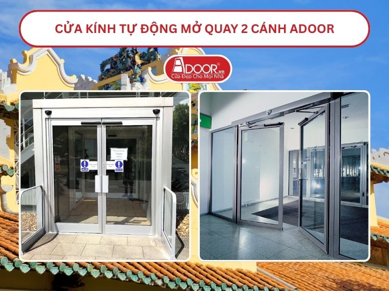 Cửa kính tự động mở quay 2 cánh tại Châu Đốc