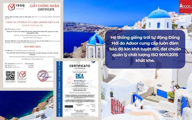 Hệ thống giếng trời tự động Đồng Hới do Adoor cung cấp luôn đảm bảo độ kín khít tuyệt đối, đạt chuẩn quản lý chất lượng ISO 9001:2015 khắt khe.
