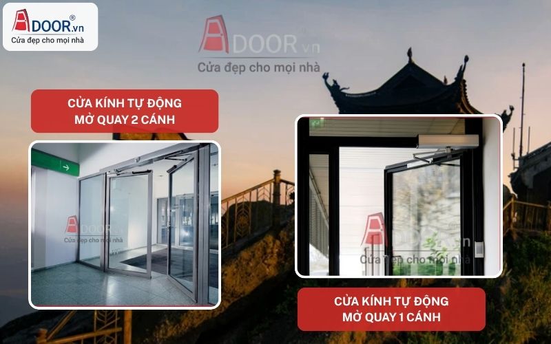 Cửa kính tự động Uông Bí mở quay 1-2 cánh đẩy