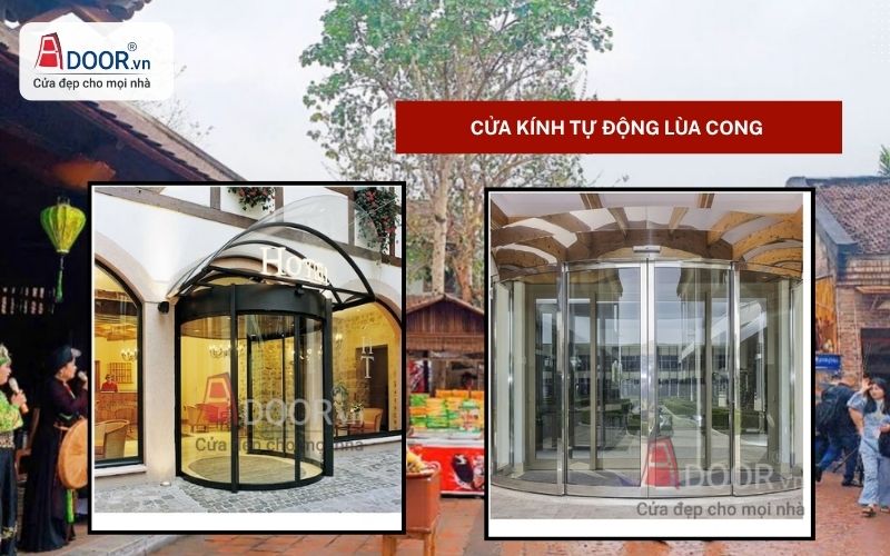 Cửa kính tự động Uông Bí lùa cong