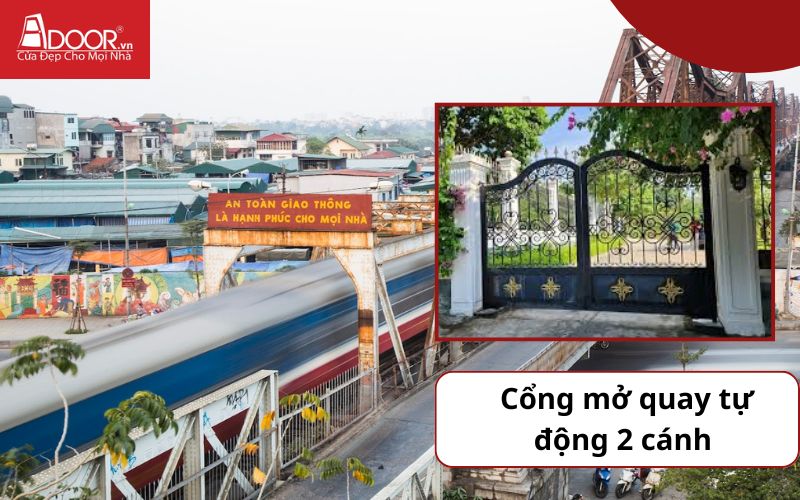 Cổng mở quay 2 cánh - Cửa cổng tự động Long Biên