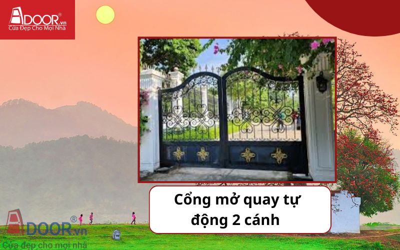 Cổng mở quay 2 cánh - Cửa cổng tự động Bắc Giang 