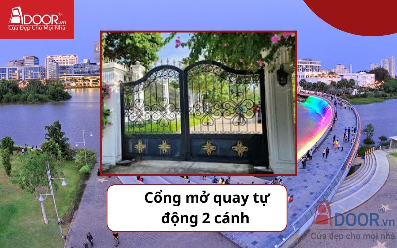 Cổng mở quay tự động 2 cánh - Cửa cổng tự động Phú Mỹ Hưng