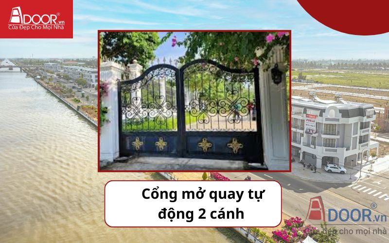 Cổng mở quay 2 cánh - Cửa cổng tự động Vị Thanh