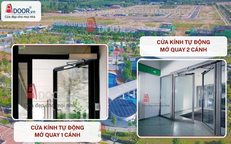 Cửa kính tự động Long Thành mở quay 1-2 cánh đẩy 