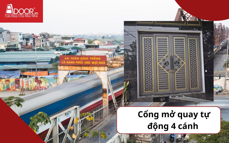 Cổng mở quay 4 cánh - Cửa cổng tự động Long Biên