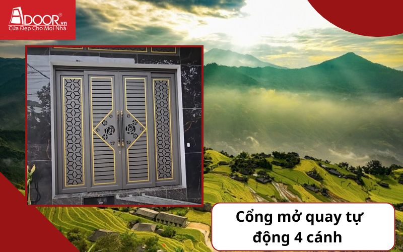 Cổng mở quay 4 cánh - Cửa cổng tự động Hà Giang