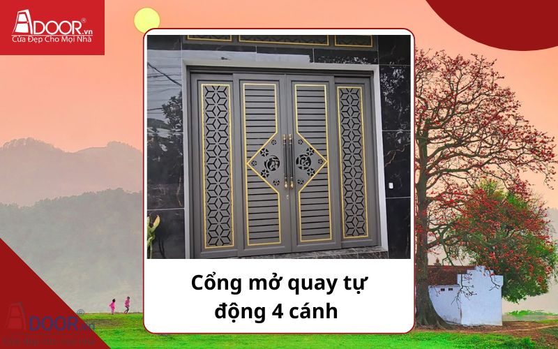 Cổng mở quay 4 cánh - Cửa cổng tự động Bắc Giang 