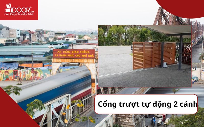 Cổng trượt tự động 2 cánh - Cửa cổng tự động Long Biên