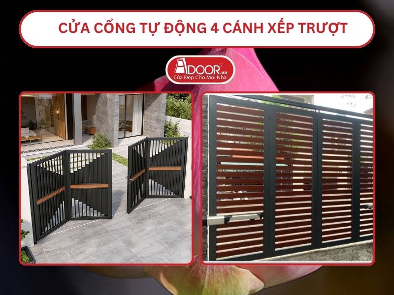 Cửa cổng tự động 4 cánh xếp trượt adoor tại Cà Mau