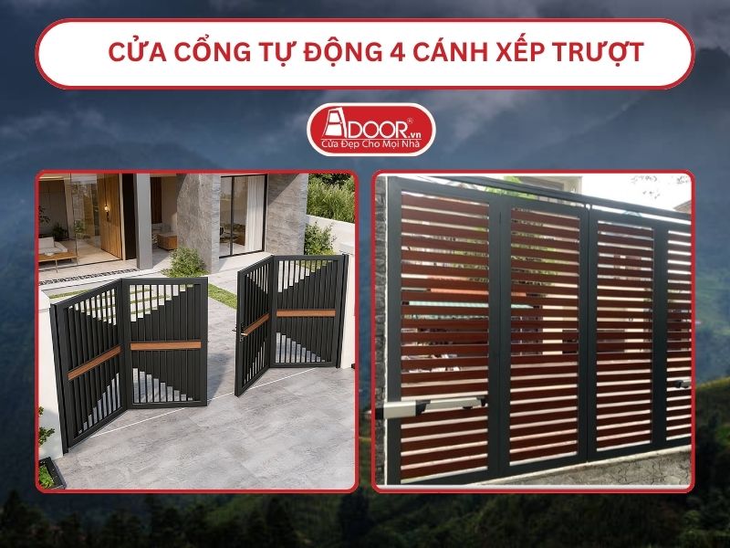 Cửa cổng tự động 4 cánh xếp trượt adoor tại Lào Cai
