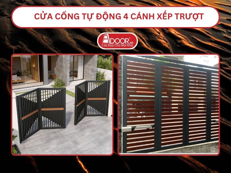 Cửa cổng tự động 4 cánh xếp trượt adoor tại Trà Vinh