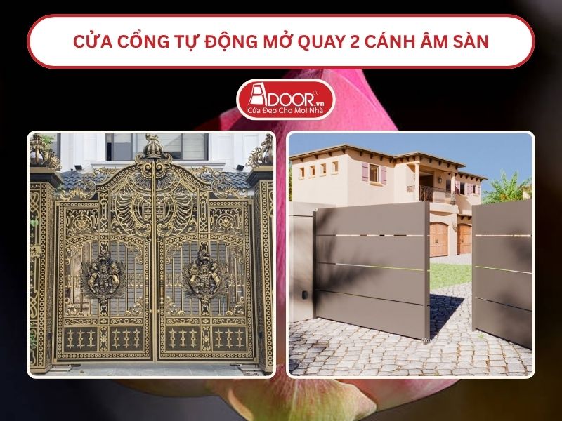 Cửa cổng tự động mở quay 2 cánh âm sàn tại Cà Mau