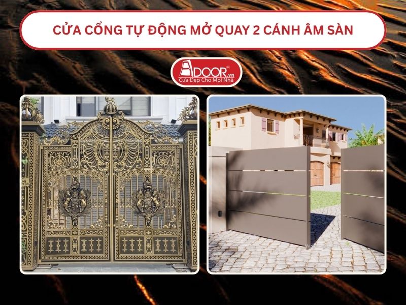 Cửa cổng tự động mở quay 2 cánh âm sàn tại Trà Vinh