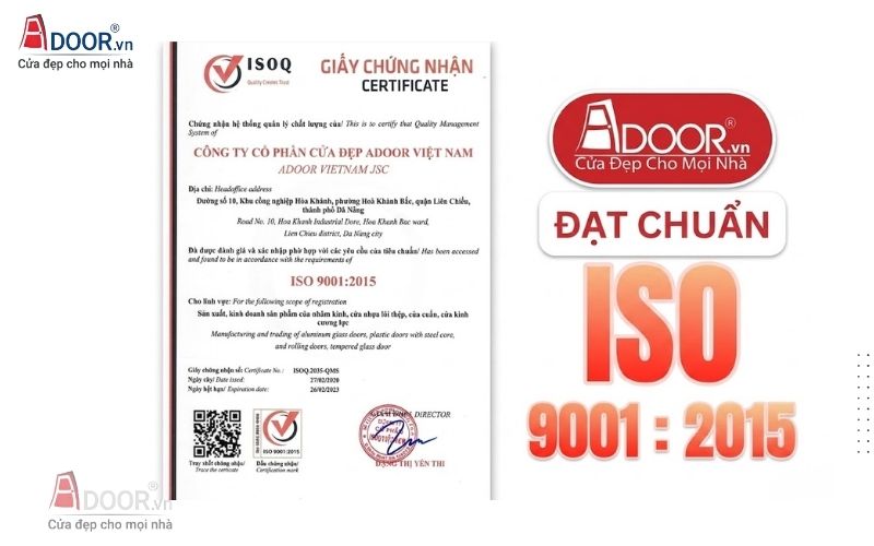 Đạt chuẩn ISO 9001:2015. Đạt chuẩn ISO 9001:2015.