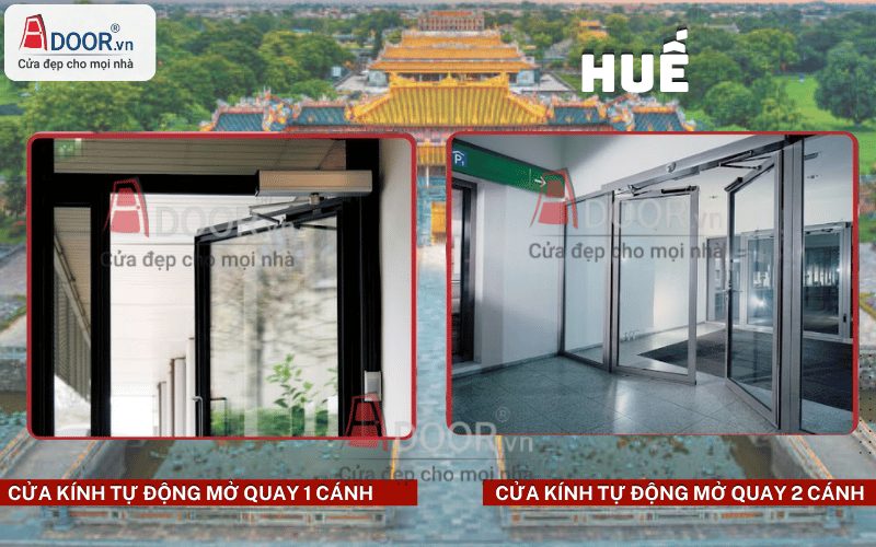 Cửa kính tự động Huế mở quay 1 - 2 cánh Cửa kính tự động Huế mở quay 1 - 2 cánh