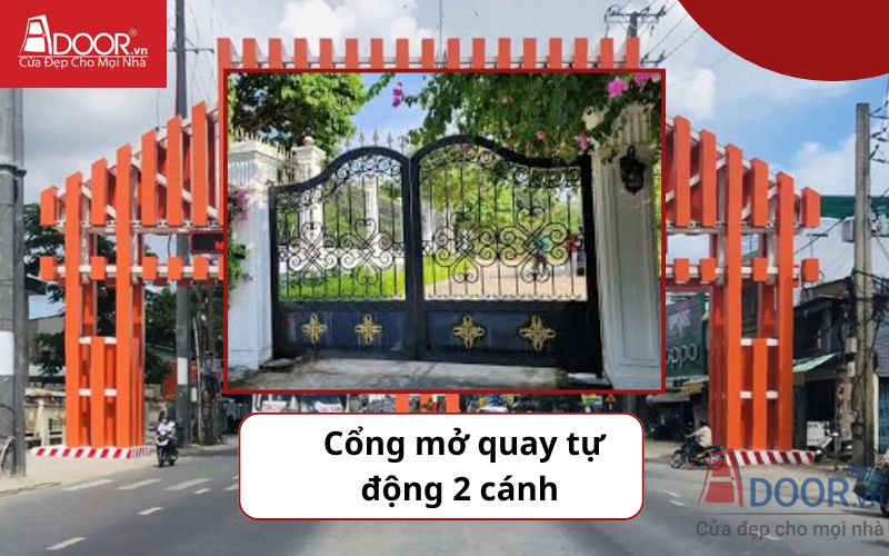 Cổng mở quay 2 cánh - Cửa cổng tự động Long Xuyên