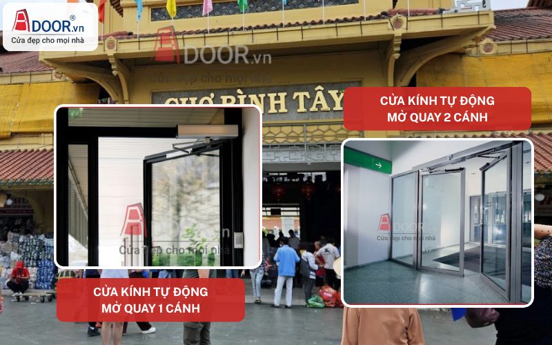 Cửa kính tự động Quận 6 HCM mở quay 2 cánh