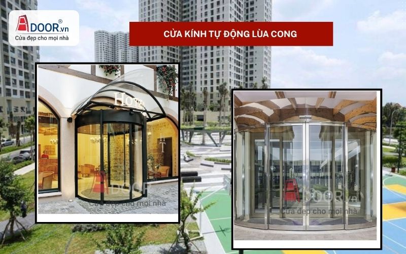 Cửa kính tự động Thảo Điền lùa biên dạng cong