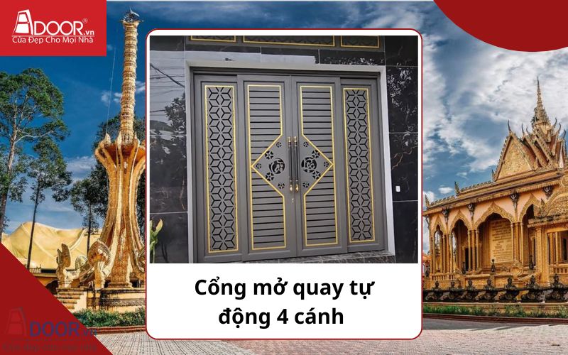 Cổng mở quay 4 cánh - Cửa cổng tự động Trà Vinh
