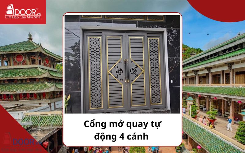 Cổng mở quay 4 cánh - Cửa cổng tự động Châu Đốc