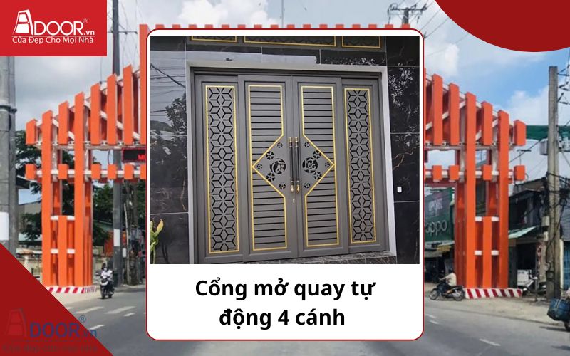 Cổng mở quay 4 cánh - Cửa cổng tự động Long Xuyên