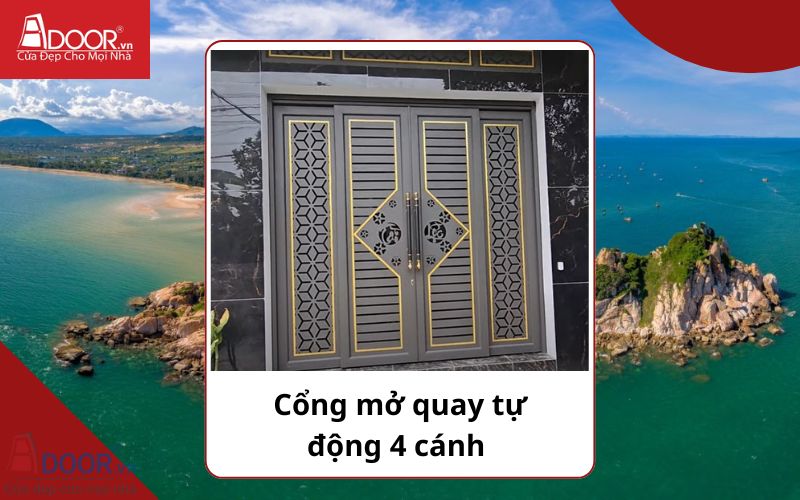 Cổng mở quay 4 cánh - Cửa cổng tự động Bình Thuận